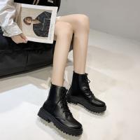 Botas Martin de tacón bajo con punta redonda para mujer, Botines de cuero con cordones delanteros, talla grande, Otoño e Invierno - details 8