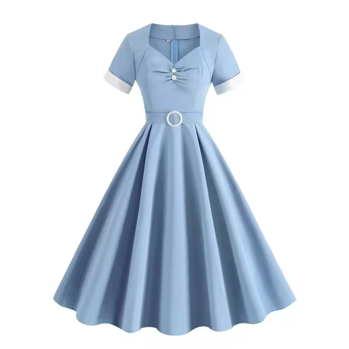 Vestido Retro de Cintura Alta con Botones de Frente Vestido de Swing Elegante para Mujeres - 1
