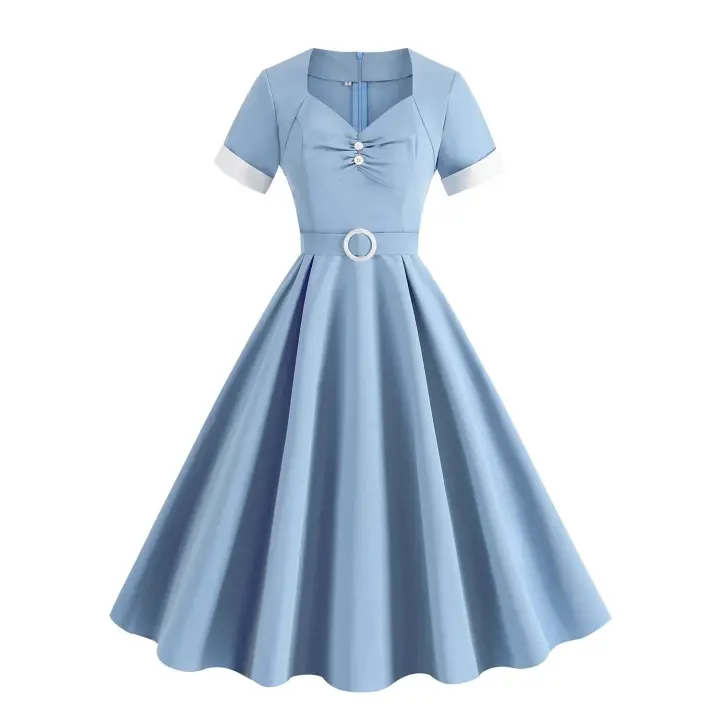 Columpio de mujer elegante emparejado de cintura alta vintage con botones delanteros - 1