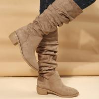 Nuevas botas plisadas de invierno para mujer, botas altas Martin de talla grande, botas de montar de tacón grueso de gamuza - details 3