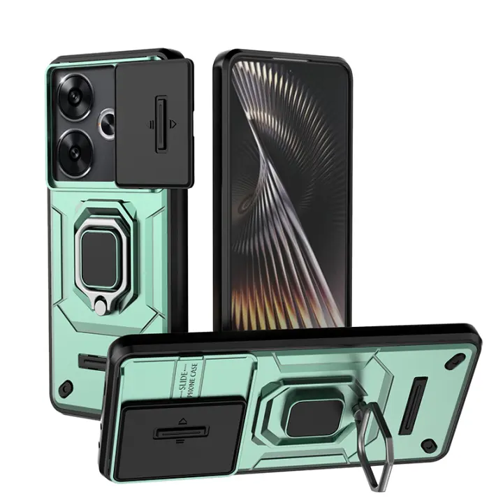 Funda para Xiaomi POCO F6 5G rígida a prueba de golpes Funda de protección de lente deslizante con soporte - 1