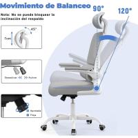 Silla de Escritorio Ergonómica con Soporte Lumbar Altura Ajustable, Reposabrazos Abatible, Para Oficina en Casa Gris - details 6