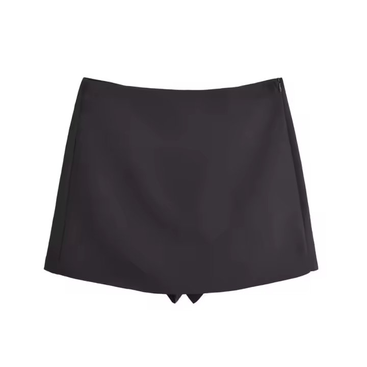 Nueva falda corta de color sólido para mujer, color sólido, moda casual, cremallera lateral, mini falda corta de cintura alta retro - 1