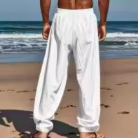 Pantalones rectos con cordones de algodón y lino para hombre, de estilo playero, finos y con cordón, para el tiempo libre, para las cuatro estaciones. MOVIE - details 8