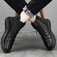 Zapatos de piel de moda para hombre, botas altas estilo Chelsea, impermeables, cómodas, con plataforma, 2025 - details 5