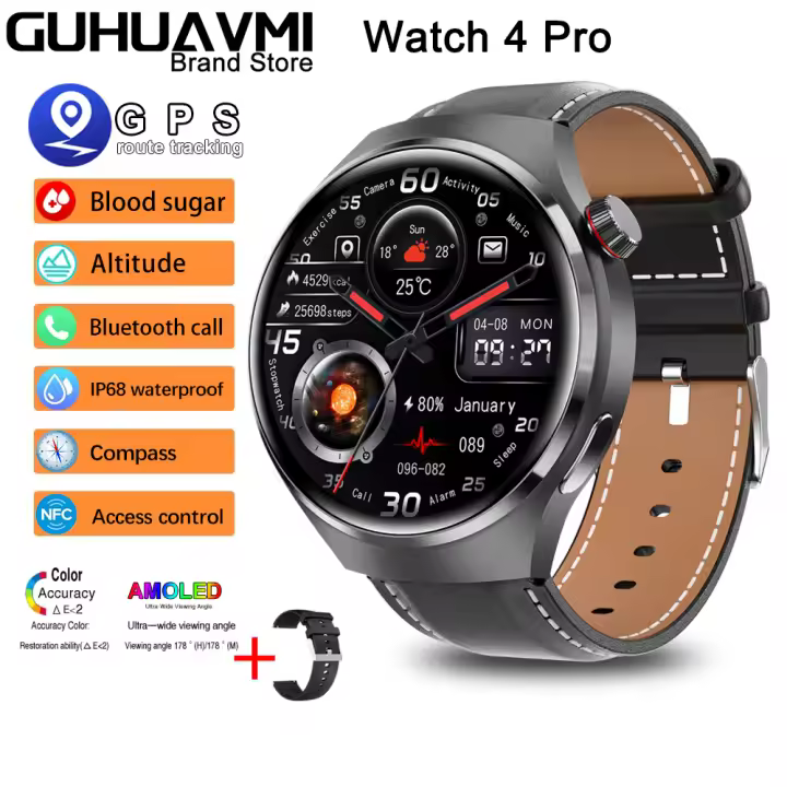 Reloj inteligente Watch 4 PRO para hombre, accesorio de pulsera resistente al agua con GPS, control del ritmo cardíaco, llamadas, Bluetooth, NFC, pantalla HD de 1,53 pulgadas, novedad - 1