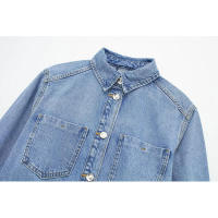 Conjunto de Vestido con Corte de Cadena de Denim de Manga Larga Estilo Vintage para Mujer en Verano 2023 - details 2