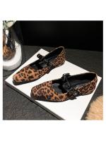 Zapatos Mary Jane de estilo coreano con estampado de leopardo y cabeza cuadrada pequeña, estilo coreano, con tiras de diamantes y boca baja, para mujer, nuevo estilo 2025 - details 12