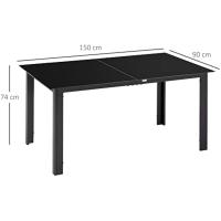 Mesa de Jardín Rectangular para 6 Personas Marco de Aluminio Mesa de Comedor Exterior con Vidrio Templado Carga de 50kg Para Balcón Terraza Negro 150x90x74 cm - details 2