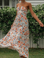 Nueva moda mujer vestido largo elegante sin mangas con cuello Halter vestido Floral vestido de verano gran oferta S-XL - details 2