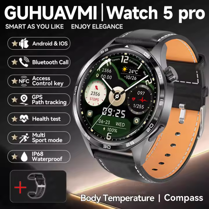 2025 Nuevo Reloj  5 Pro Reloj inteligente 1,53 pulgadas 360 * 360 Pantalla Amoled de Alta Definición NFC rastreador GPS ip68 impermeable Reloj Bluetooth pulsera de monitoreo de salud para hombres y mujeres Reloj deportivo al aire libre de brújula - 1