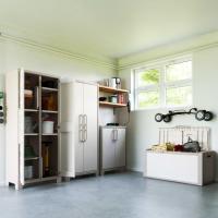 Armario Gulliver Alto Almacenamiento Interior y Exterior Resina Impermeable con 2 Puertas y 4 Baldas Ajustables en Altura Color Beige/Arena 80 x 44 x 182 cm - details 2