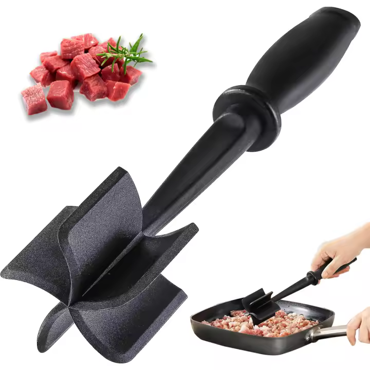 Espátula de nailon para carne picadora, herramienta de cocina antiadherente para mezclar y picar hamburguesas, 5 cuchillas curvadas - 1