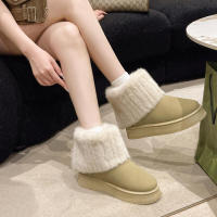 Botas de nieve informales para mujer, zapatos sin cordones, punta redonda, terciopelo de felpa sólido, tacón medio cálido, impermeables, invierno - details 8