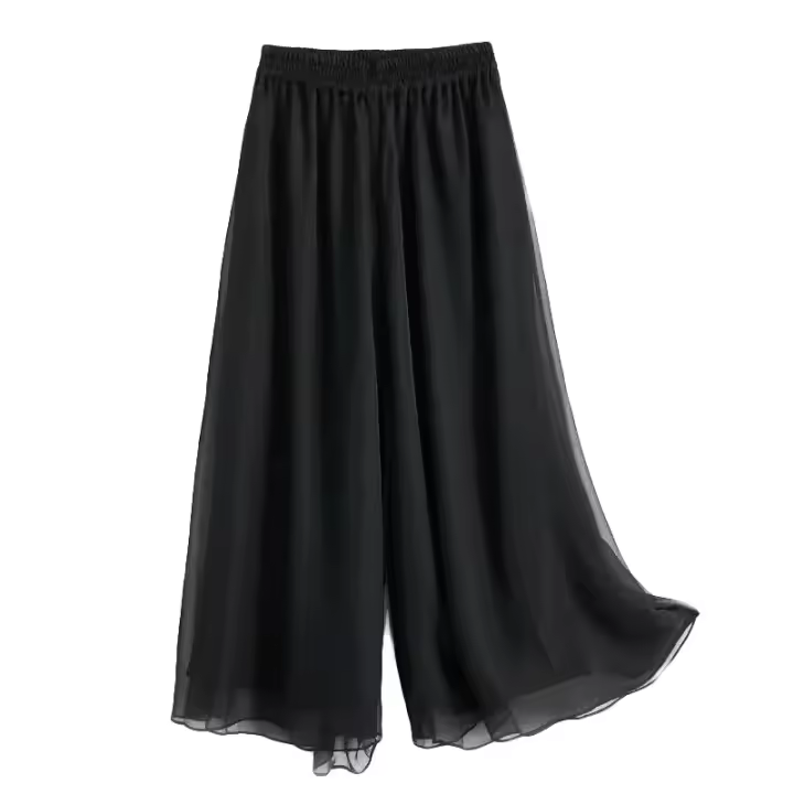 Pantalones informales de pierna ancha de gasa para mujer, Pantalón recto fino, holgado, transpirable, de doble capa, largos de cintura alta a la moda - 1