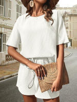 Traje de verano de dos piezas para mujer, conjuntos informales de Jersey, Tops y pantalones cortos, Blanco S - details 2