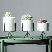 Estilo nórdico de cerámica blanca con marco de hierro decoración del hogar maceta contenedor de plantas - details 2