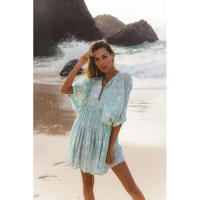 Vestido corto de vacaciones de playa de rayón informal suelto con lazo floral para mujer de moda de verano - details 124