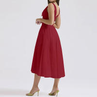 Verano nuevo temperamento commuter color sólido cuello en V halter falda vestido largo medio - details 7