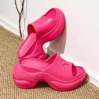 Zapatillas de mujer de suela gruesa para uso en exteriores de verano, sandalias negras de tacón alto recto de 9 cm de altura. - details 3