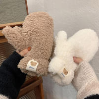 Manoplas de punto de felpa para mujer, guantes de invierno, calentador de manos de Color sólido para clima frío - details 1