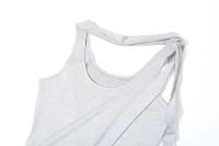 BUNO-Vestido grande de algodón puro con cuello en U para mujer, prenda informal y cómoda, con cintura irregular y falda larga adelgazante, color gris - details 7