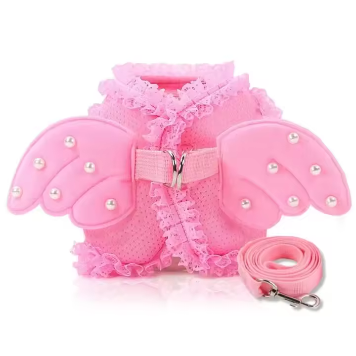 Correas de malla de encaje para perros pequeños y gatos, arnés ajustable con ala de perlas, accesorios para mascotas - 1