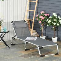 4 Posiciones Reposacabezas Extraíble y Respaldo Transpirable para Jardín Terraza Camping Exterior 170x60x76 cm Gris - details 1