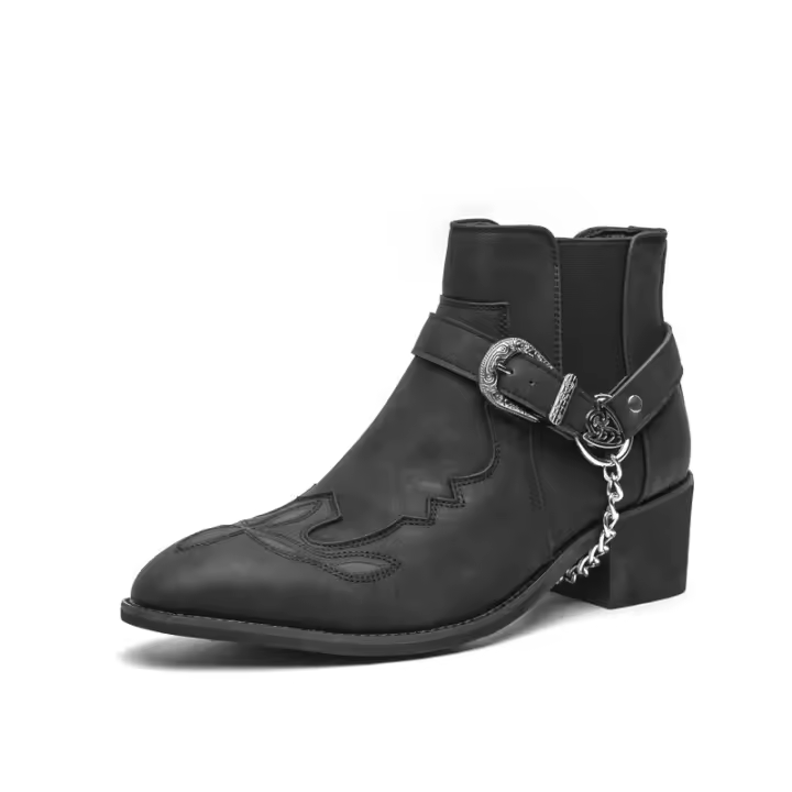 Moda para hombre Botas de cuero británicas con aumento de altura Negocios Retro Cremallera Locomotora Botas de tacón alto - 1