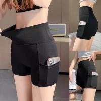 Pantalones cortos de Yoga, mallas para mujer, medio pantalones cortos de ciclismo con bolsillo, pantalones cortos deportivos de cintura alta para motorista, pantalones cortos de gimnasio para mujer, pantalones de Fitness con realce de cadera - details 4