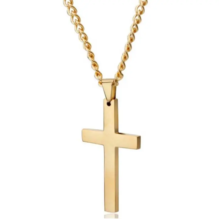 Collares con colgante de Cruz de Metal para hombre, cadena de clavícula, Color dorado, acero, negro, 1 ud.-3 piezas - 1