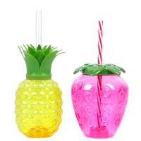 Taza de plástico para beber con pajita, vaso de piña y fresa, decoración de fiesta hawaiana, flamenco Luau, decoración de fiesta de playa y piscina, 10 piezas - details 1