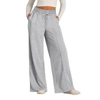 Pantalones anchos de mujer estilo casual cintura alta algodón y poliéster tela batik elástica de alta elasticidad - details 4