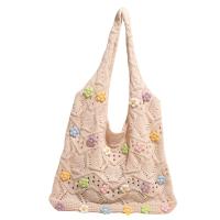 Bolso de hombro dulce bolso de mano de ganchillo con dije de flor, bolso tejido con hilo de flores transpirable, bolso tejido de gran capacidad de color caqui para playa - details 2