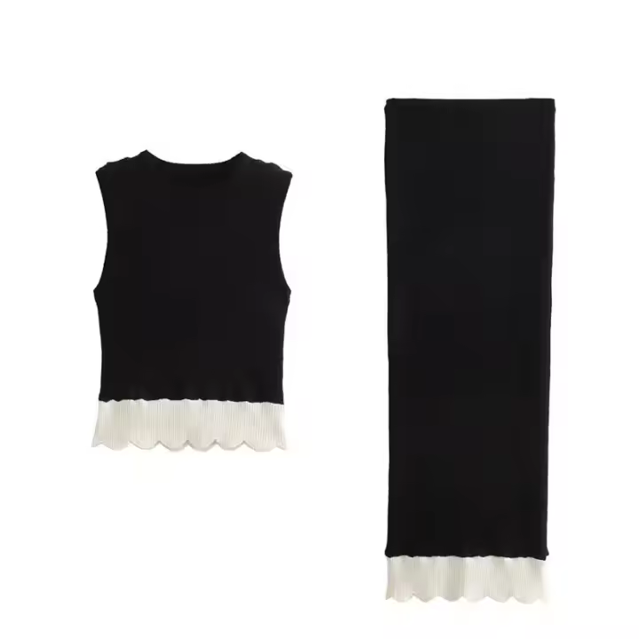 Conjunto de 2 piezas de falda para mujer, traje ajustado elástico de punto, elegante, a la moda, ocio, calle, vacaciones, verano - 1