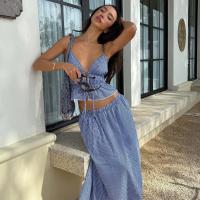 2025 Vestido de traje de las mujeres del verano, escote sin espalda vestido de tirantes, sin mangas, a cuadros - details 4