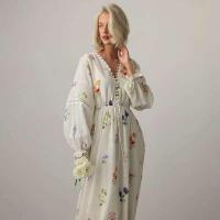 Vestido largo con espalda descubierta y estampado de ral para mujer, vestidos largos de cintura alta con mangas acampanadas, vestidos de vacaciones de verano para señora nueva 2025 - details 1