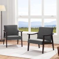 Salón Tapizado en Tela Sillón Individual con Respaldo Acolchado y Reposabrazos de Madera Maciza Sofá Individual Ergonómico Soporte 136 kg Gris - details 8