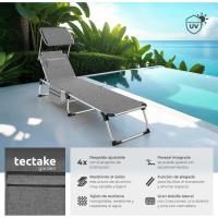 Tumbona Jardín Exterior de Aluminio, Tumbona Plegable con Reposacabezas, Parasol y Bolsillo Lateral, Tumbona Playa Reclinable en 6 Posiciones, Tumbona Piscina Resistente a Intemperie - Gris - details 10