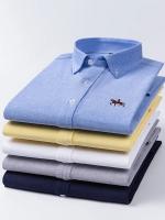 Camisas de caballo bordadas para hombre, ropa de calle de gran tamaño, 2025 algodón, Oxford, informal, manga larga, talla grande, 100% - details 3