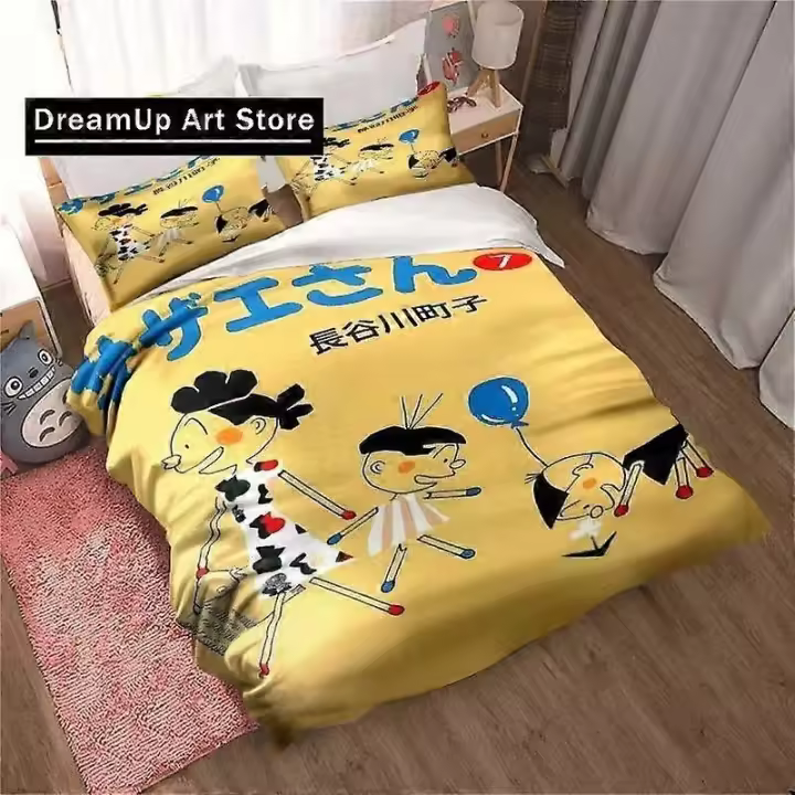 x771 SábanasSazae-san Hojas de póster de dibujos animados Fundas de edredón Ropa de cama Sábanas de dormitorio Juego de cama de tres piezas Juego de cama suave y cálido de tres piezas 3 piezas - 1