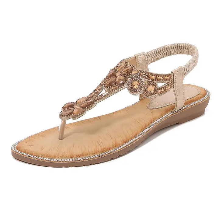 Sandalia sandalias oversize con pedrería punta redonda, tacón plano, estilo ahuecado, zapatos de mujer cómodos para el verano - 1