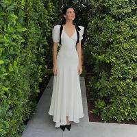 BUNO-Vestido largo con lazo para mujer, prenda de cintura alta, manga corta, elegante, ajustado, para fiesta - details 1