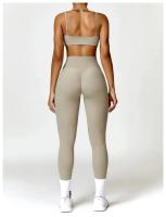 Conjunto de Yoga para Mujer de Cintura Alta Secado Rápido para Correr Fitness 2 Piezas Traje Deportivo sin Mangas de Nylon con Lining - details 12