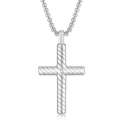 Collar Cruza de Acero Inoxidable EWENSOO Colgante de Cruz Plateada para Hombres y Mujeres - 1
