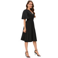 2025 primavera y verano europeos y americanos nueva ropa de mujer vestido negro vestido de viajero con cuello en V traje de moda - details 6