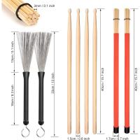 Juego de baquetas clásicas, 4 pares de baquetas de arce, cepillo de tambor de alambre y baquetas con bolsa de respiración - details 1