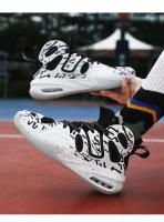 Cuero antideslizante y resistente al desgaste zapatillas de combate real versátil medio-top zapatos de baloncesto blanco y negro - details 16