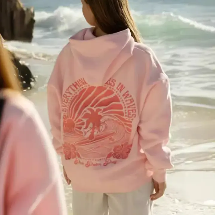 Sudaderas con capucha con bordado de puf de palma rosa a la moda para mujer Otoño Invierno más sudadera holgada informal de terciopelo - 1