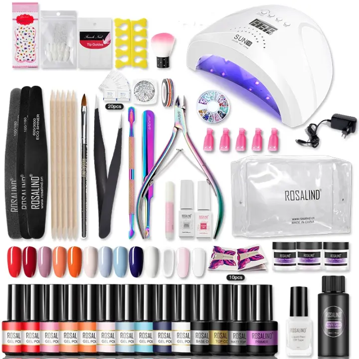 ROSALIND-Juego de 15 esmaltes de uñas de Gel acrílico con lámpara LED UV, Kit de Gel UV para principiantes, herramientas de arte de uñas - 1